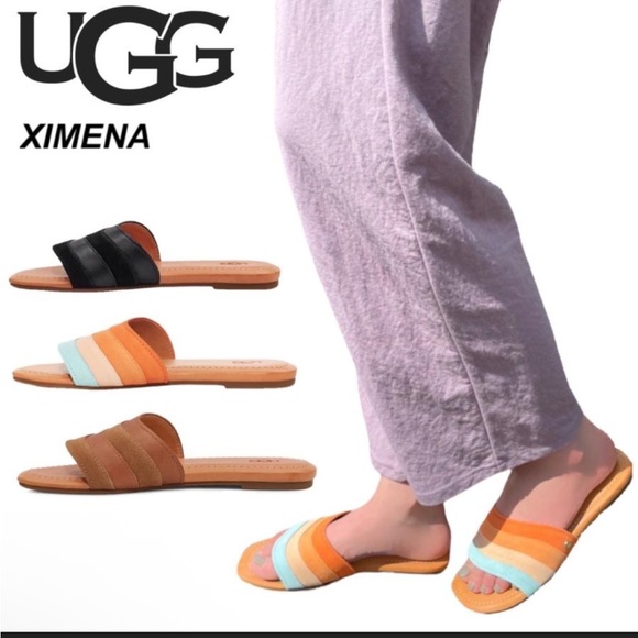 UGG Ximema Black Leather Open Toe Slide Sandals 5.5 Bohemian Boho Casual Summer - Picture 14 of 15